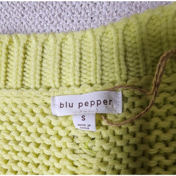 Blu Pepper Yellow Chunky Sweater Oversized Textured Statement Sleeves Size S - Picture 10 of 12